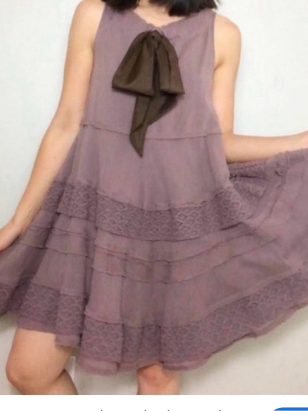 Anthropologie Lavender Tiered Mini Dress with Brown Bow